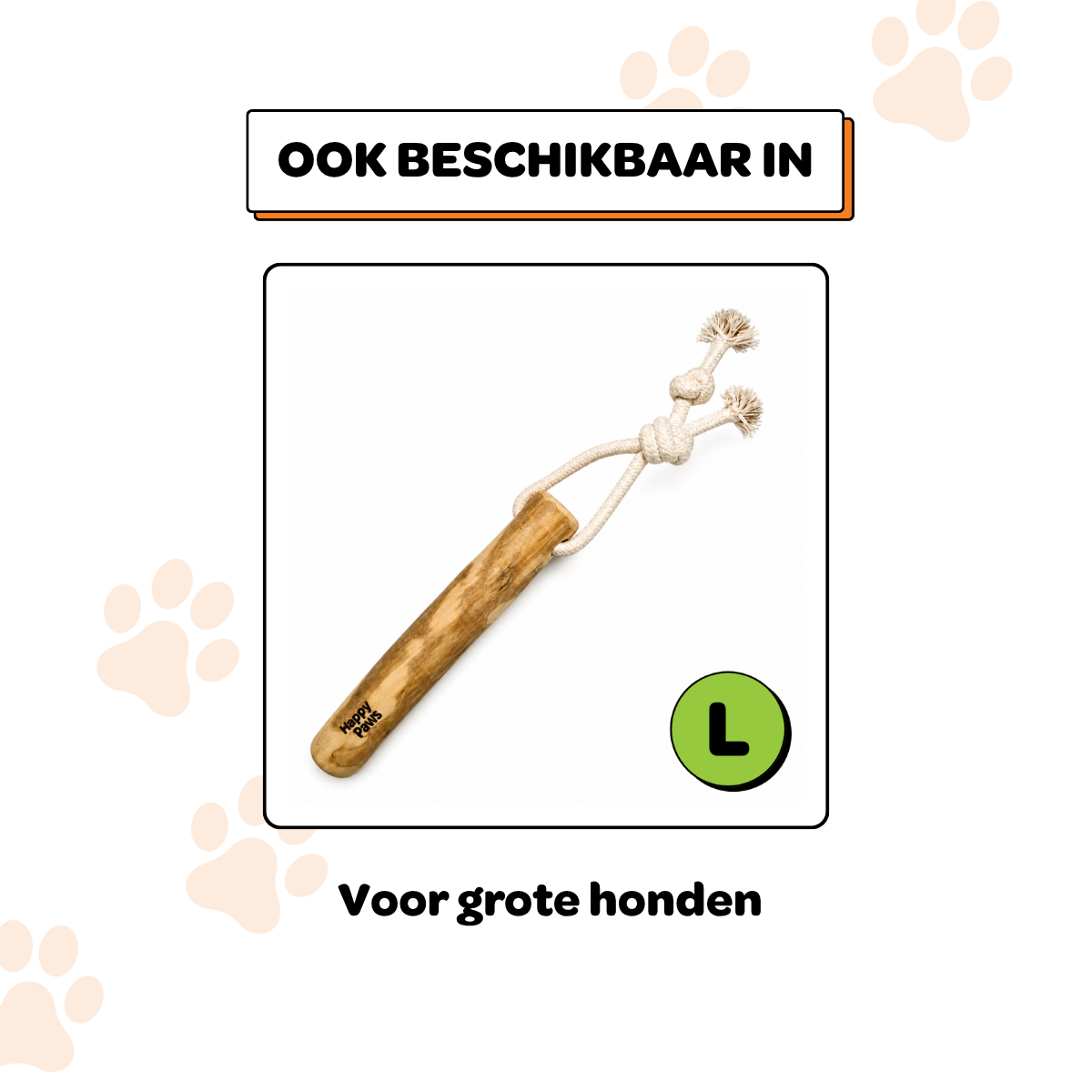 Koffiehouten Kauwstok met Touw - Maat M