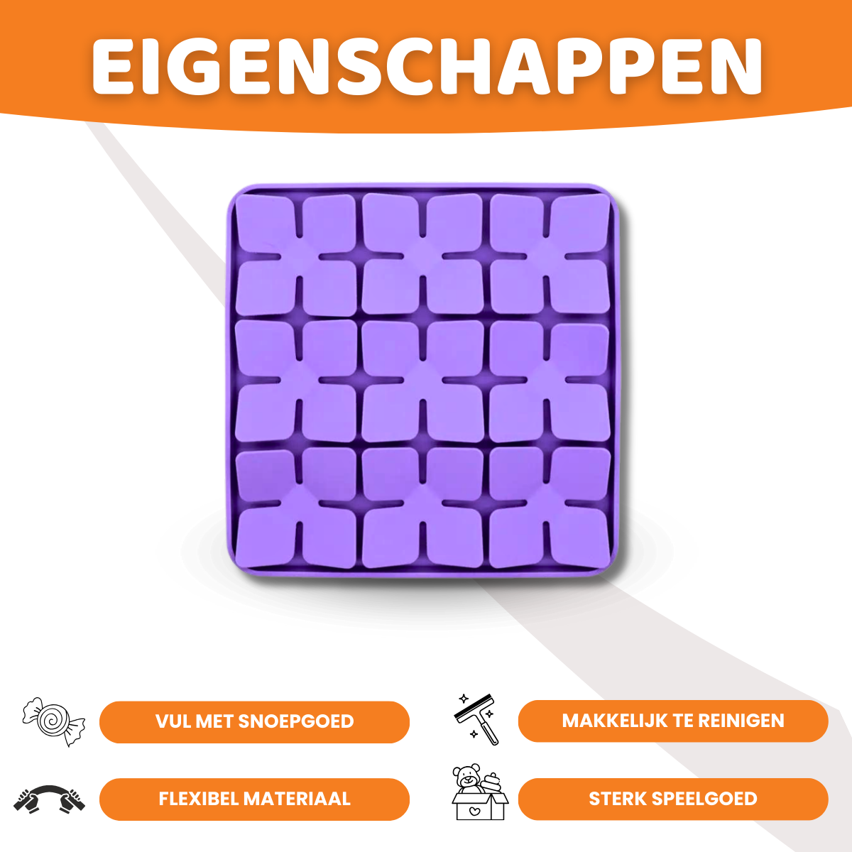 Siliconen snuffelmat voor honden met blaadjesdesign in paarse kleur, ideaal als slow feeder, Gemaakt va Duurzame Materialen dat veilig is voor jouw hond, HappyPaws, Perfect voor het dieet van je hond, Geschikt voor alle honden, Geweldige Eigenschappen, Vul de silicone snuffelmat met Snoepgoed, Deze silicone snuffelmat is Makkelijk te reinigen, Flexibel en duurzaam materiaal