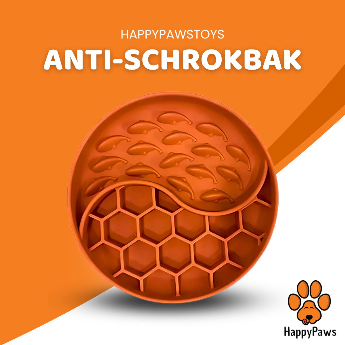 Anti-schrokbak met honinggraatdesign in terracotta kleur, ontworpen voor langzamer eten door honden, Geschikt voor alle honden, Natuurlijk Rubber, Anti-Slip, HappyPaws