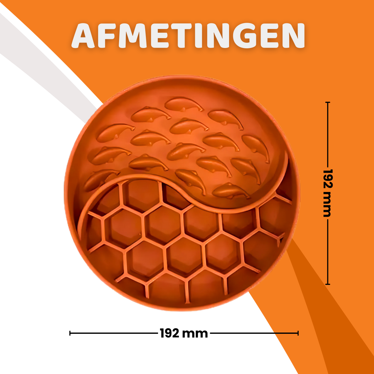 Anti-schrokbak met honinggraatdesign in terracotta kleur, ontworpen voor langzamer eten door honden, Geschikt voor alle honden, Natuurlijk Rubber, Anti-Slip, HappyPaws, Afmetingen Anti-Schrokbak 192mm x 192mm